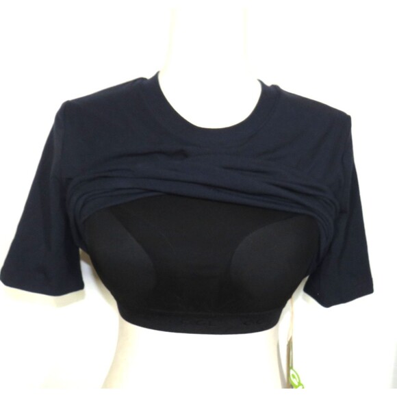 OGL Soft Stretchy Wool Blend Short Sleeve Banded Hem Brami Top Navy Size Small - Picture 10 of 11